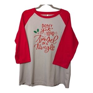 Tinsel in a Tangle XL Red Gray Raglan Baseball T-shirt NWOT